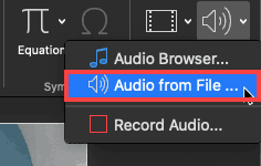 Audio from File option within the Media drop-down menu Audio from File option within the Media drop-down menu