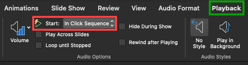 Playback tab of the Ribbon activated Playback tab of the Ribbon activated