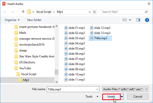 Insert Audio dialog box