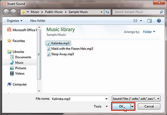 Insert Sound dialog box