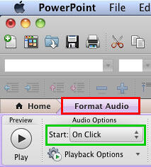 Format Audio tab of the Ribbon activated Format Audio tab of the Ribbon activated