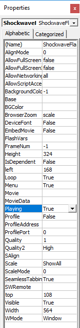 Properties pane Properties pane