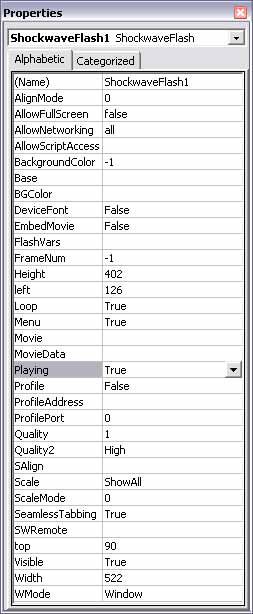 Properties pane Properties pane