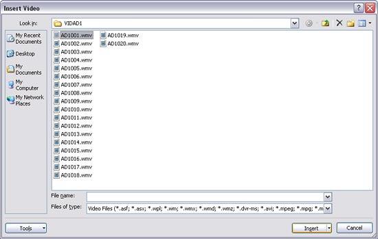 Insert Video dialog Insert Video dialog