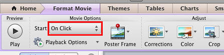 Start button within the Format Movie tab