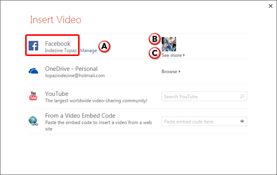 Insert Video dialog box Insert Video dialog box