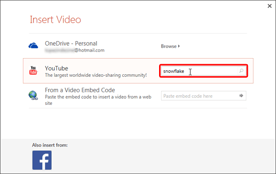 Insert Video dialog box Insert Video dialog box