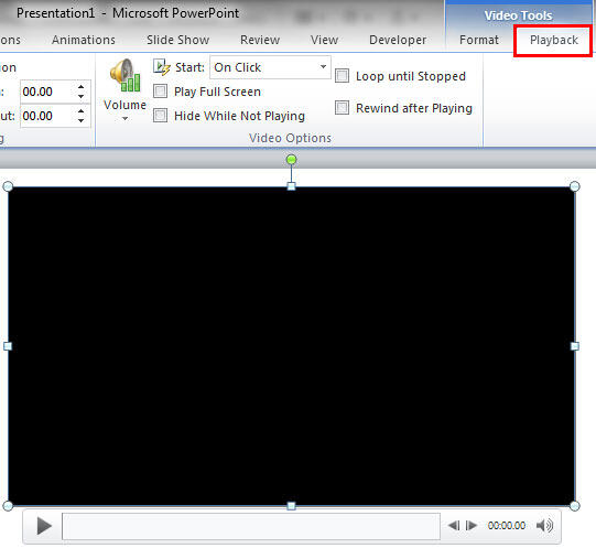 Video Tools Playback tab of the Ribbon Video Tools Playback tab of the Ribbon