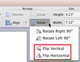 Flip options within the Rotate drop-down gallery Flip options within the Rotate drop-down gallery