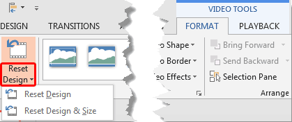 Reset Design drop-down gallery within Adjust group
