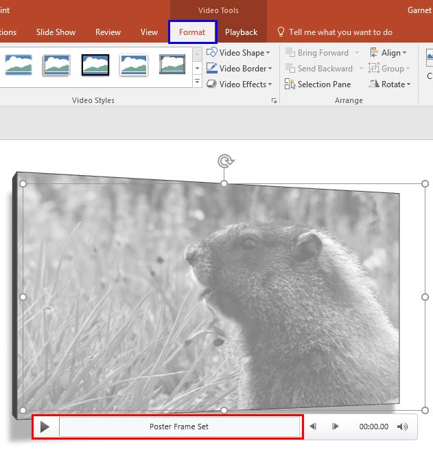 Video clip with various customizations applied