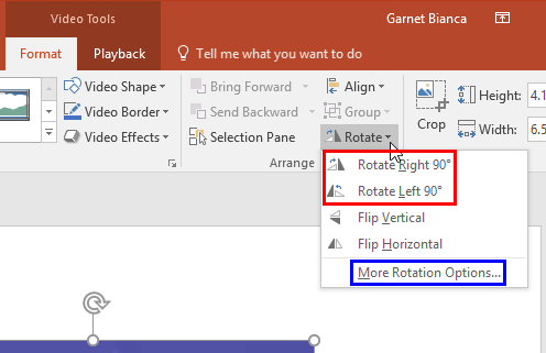 Rotate options within the Rotate and Flip drop-down gallery