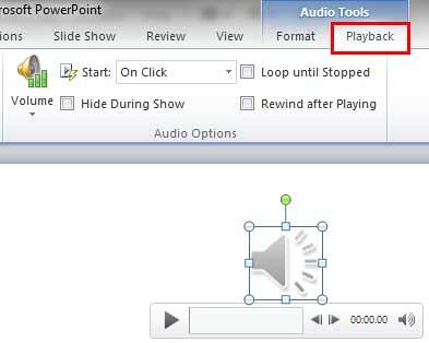 Audio Tools Playback tab selected within the Ribbon