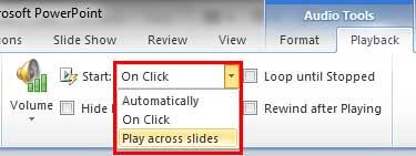 Play across slides option to be selected