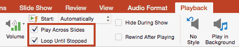 Loop Until Stopped option within the Playback Options drop-down menu Loop Until Stopped option within the Playback Options drop-down menu