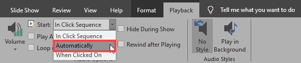 Play across slides option within the Start drop-down list