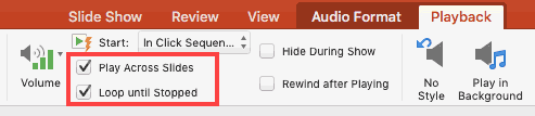 Loop Until Stopped option within the Playback Options drop-down menu