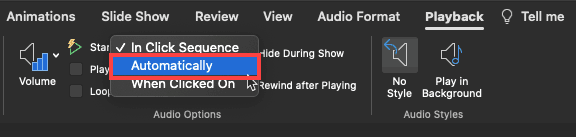 Play across slides option within the Start drop-down list Play across slides option within the Start drop-down list