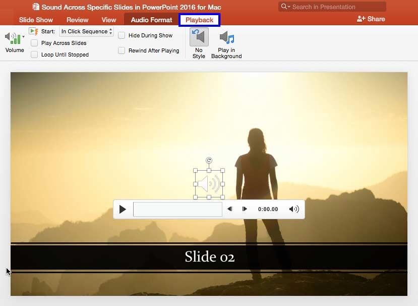 Audio Tools Playback tab selected within the Ribbon