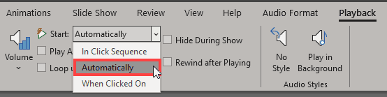 Play across slides option within the Start drop-down list