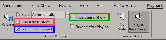 Required check-boxes selected to play the sound across slides