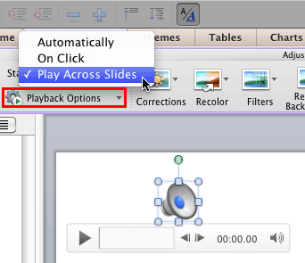 Play Across Slides option selected Play Across Slides option selected