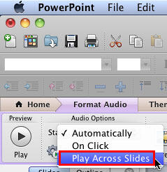Play across slides option within the Start drop-down list Play across slides option within the Start drop-down list