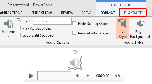 Audio Tools Playback tab selected within the Ribbon