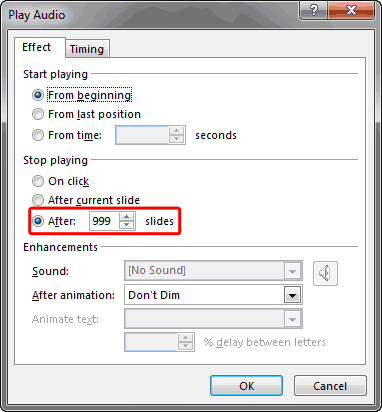 Do you want the music to span 999 slides?