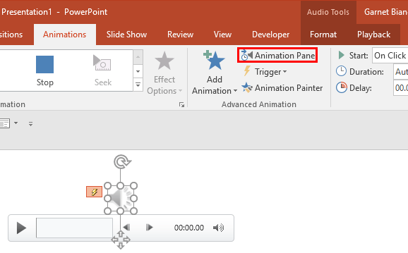 Animation Pane button