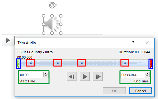 Trim Audio dialog box Trim Audio dialog box