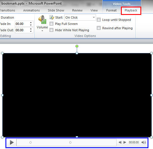 Video Tools Playback tab of the Ribbon