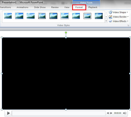 Video Tools Format tab of the Ribbon