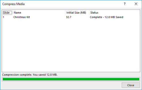Compress Media window Compress Media window