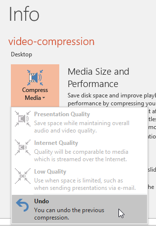 Undo option to revert compression Undo option to revert compression