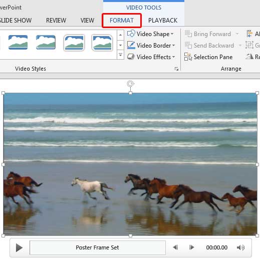 Video Tools Format tab of the Ribbon
