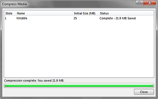 Compress Media window Compress Media window