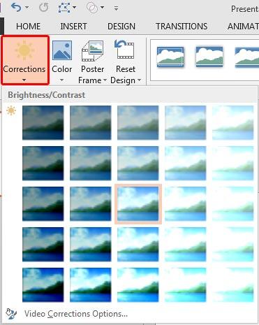 Corrections drop-down gallery