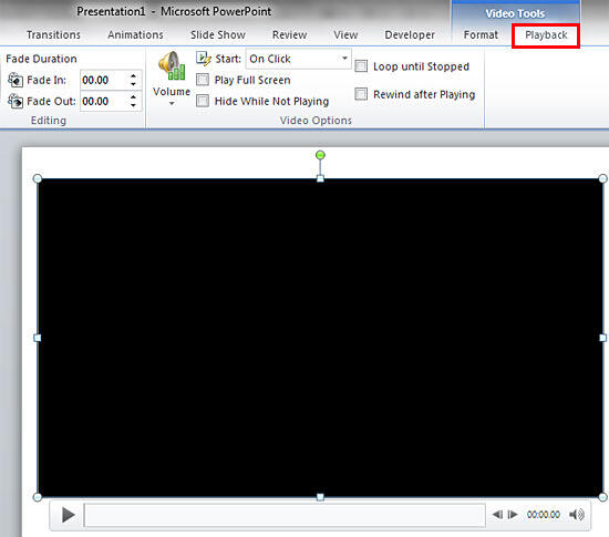 Video Tools Playback tab of the Ribbon