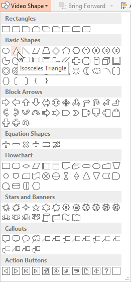 Video Shape drop-down gallery