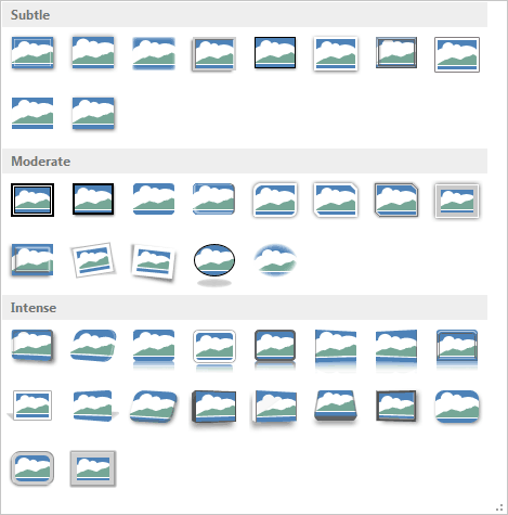 Video Styles drop-down gallery