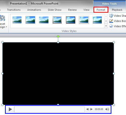 Video Tools Format tab of the Ribbon