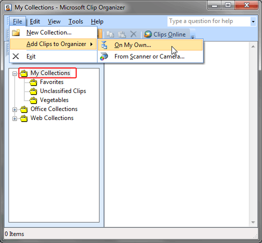 Add your clips to the Clip Organizer
