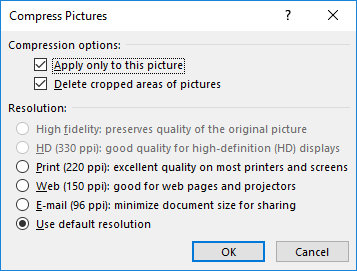 Compress Pictures dialog box