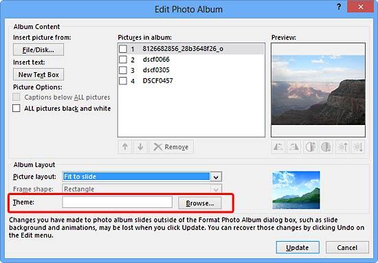 Edit Photo Album dialog box Edit Photo Album dialog box