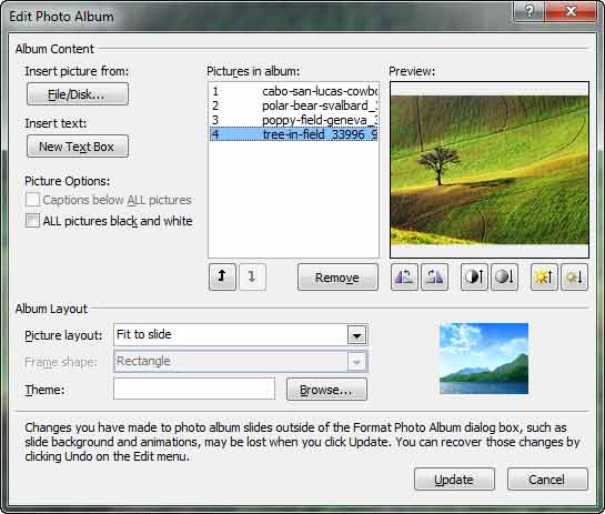 Edit Photo Album dialog box