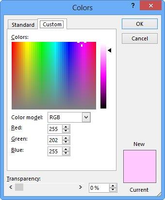Custom tab within the Colors dialog box Custom tab within the Colors dialog box