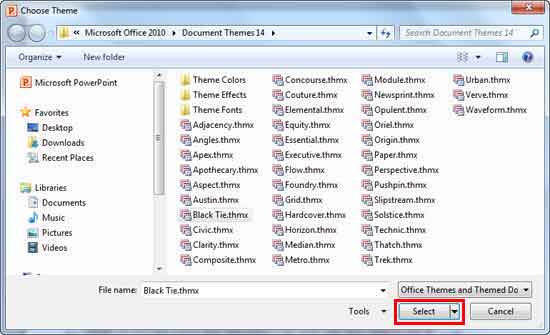 Choose Theme dialog box Choose Theme dialog box
