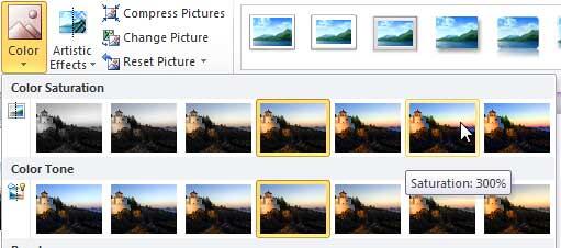 Tool Tip displaying saturation value in percentage