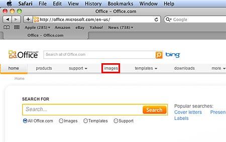 Images tab within the Microsoft Office home page Images tab within the Microsoft Office home page